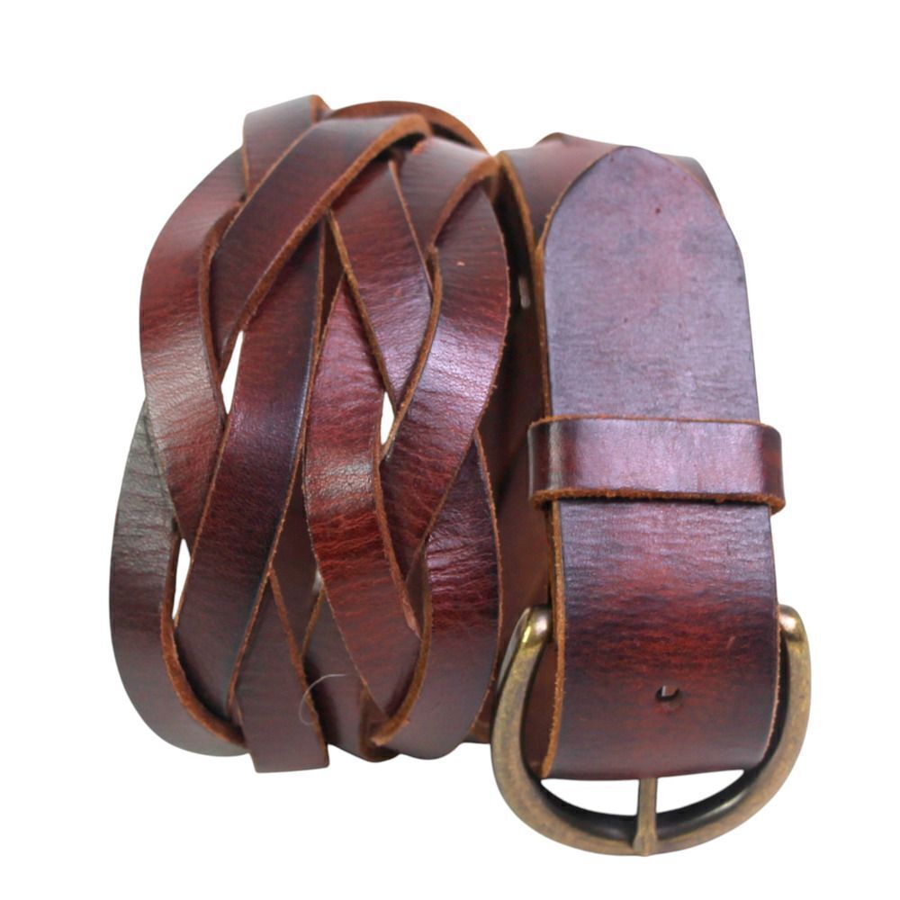 J. CREW BRAIDED BROWN GENUINE LEATHER 1-1 1/2"Wide DRESS WOMEN'S BELT Sz L (79t